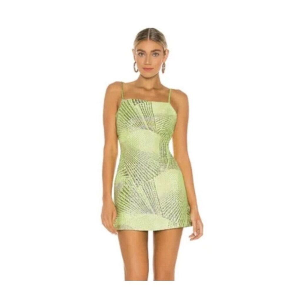the bar Logan Lime green metallic tank mini dress 8 Medium